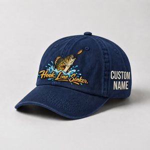 Personalized Walleye Hat, Custom Name Hook Line Sinker Fishing Cap, Vintage Fisherman Gift, Embroidered Outdoor Dad Hat - 3