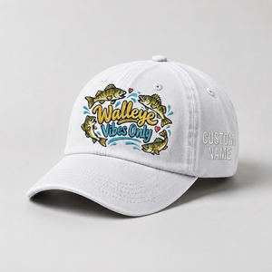 Custom Walleye Hat, Personalized Walleye Vibes Only Fishing Cap, Vintage Angler Gift, Fisherman Dad Hat, Outdoor Sports Embroidered Hat - 4