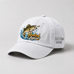 Custom Name Walleye Hat, Personalized Hooked Again Fishing Cap, Vintage Fisherman Gift, Embroidered Outdoor Dad Hat - 4