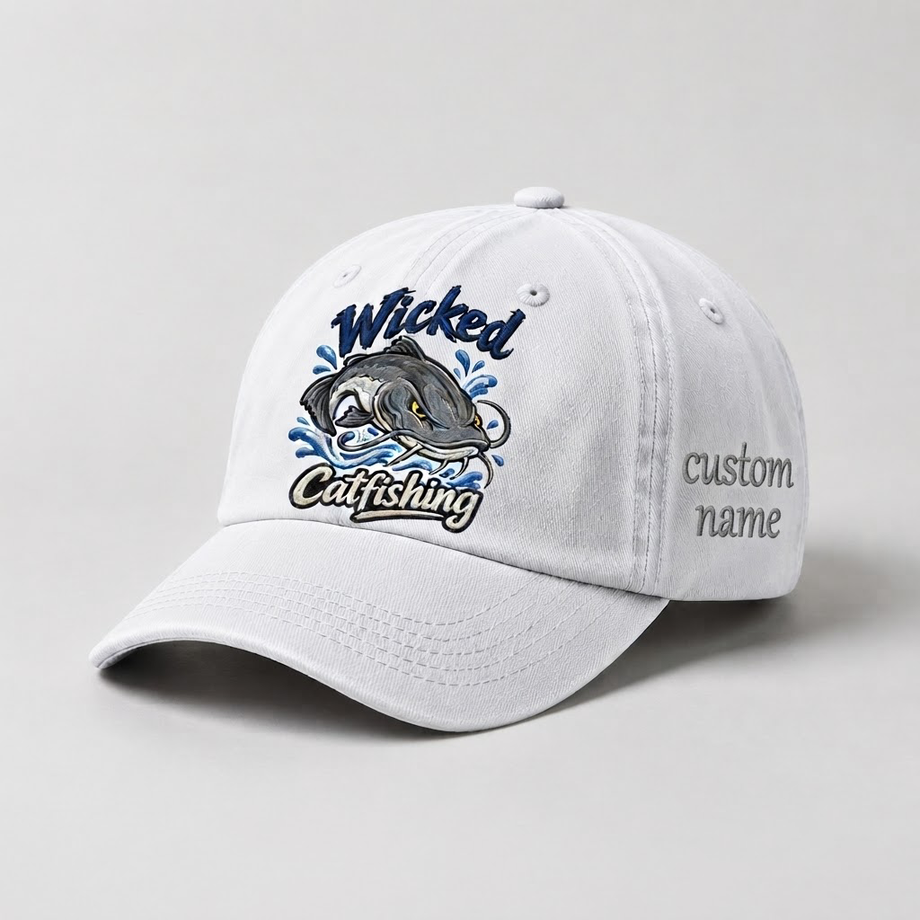 Wicked Catfishing Hat, Personalized Fisherman Gift, Fishing Embroidered Cap,  Vintage Dad Hat, Outdoor Angler Cap