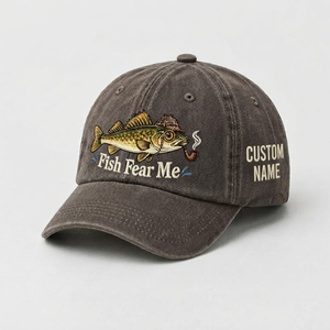Custom Name Walleye Hat, Personalized Fish Fear Me Fishing Cap, Vintage Fisherman Gift, Embroidered Outdoor Dad Hat - 5