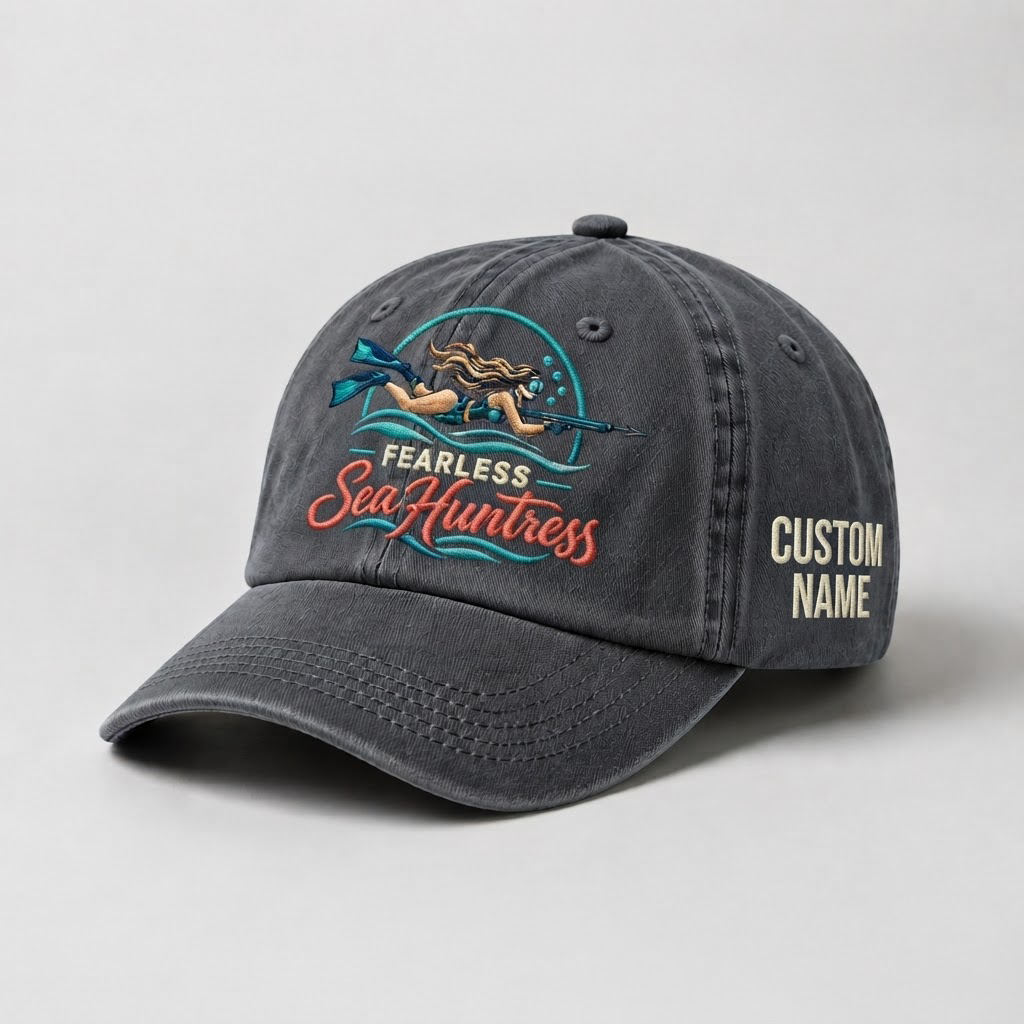 Spearfishing hats for Women, Scuba diver baseball cap Personalized vintage washed cap, Custom embroidered hat, Outdoor diving gift