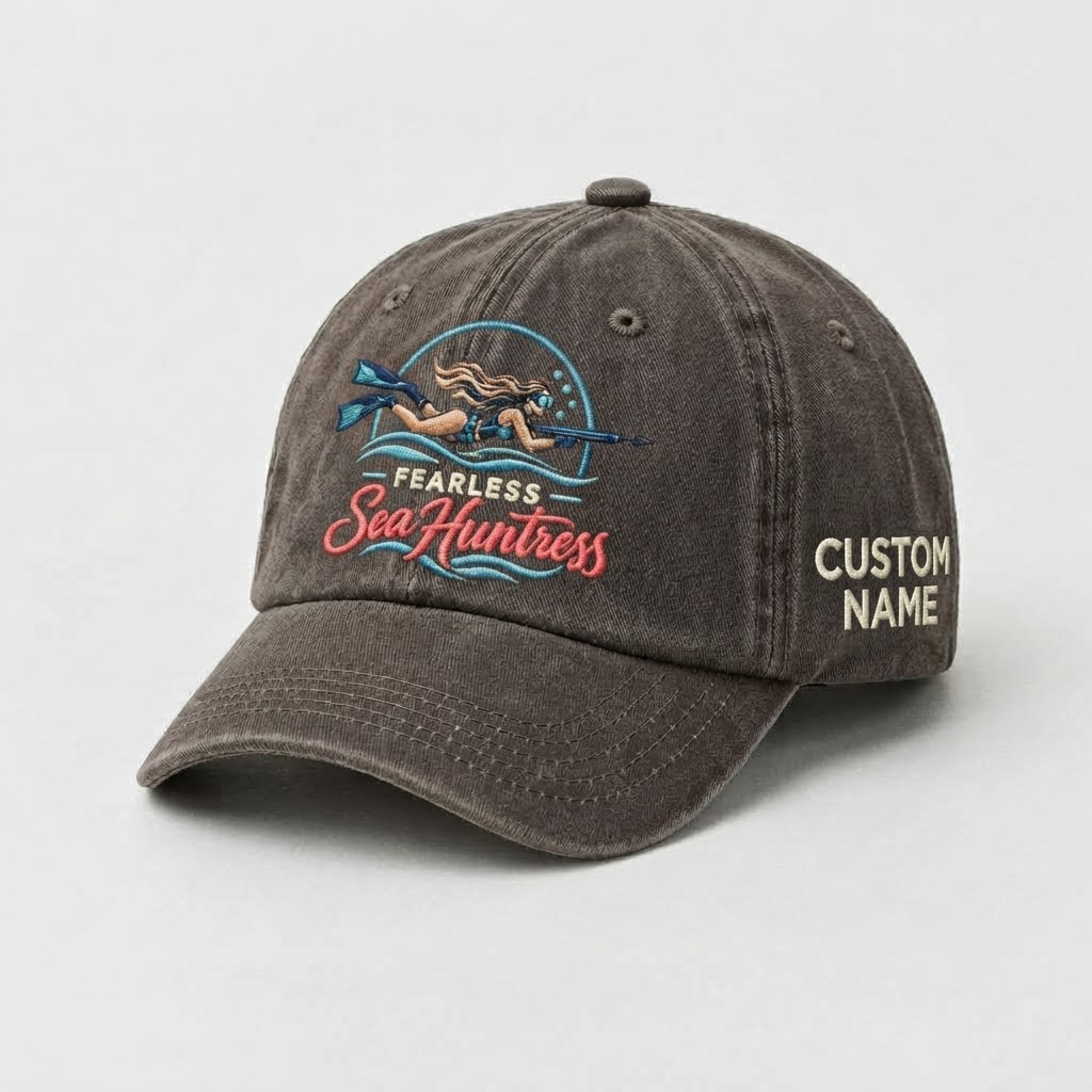 Spearfishing hats for Women, Scuba diver baseball cap Personalized vintage washed cap, Custom embroidered hat, Outdoor diving gift