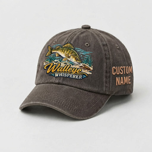 Custom Walleye Hat, Personalized Walleye Whisperer Fishing Cap, Vintage Angler Gift, Fisherman Dad Hat, Outdoor Sports Embroidered Hat - 5
