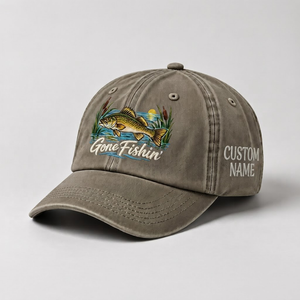 Personalized Walleye Hat, Custom Name Gone Fishin Fishing Cap, Vintage Fisherman Gift, Embroidered Outdoor Dad Hat - 6