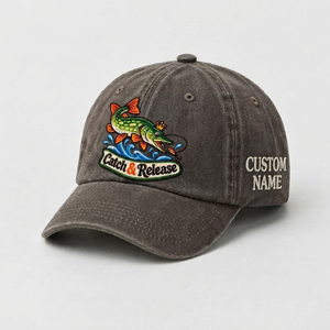 Pike Hat, Custom Catch And Release Embroidered Cap, Personalized Fisherman Gift, Vintage Washed Cotton Dad Hat, Fishing Merch - 5
