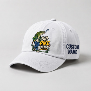 Pike Hat, Custom Big Pike Energy Embroidered Cap, Personalized Fisherman Gift, Vintage Washed Cotton Dad Hat, Fishing Merch - 4
