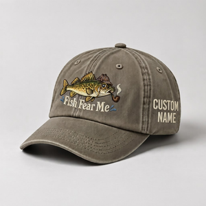 Custom Name Walleye Hat, Personalized Fish Fear Me Fishing Cap, Vintage Fisherman Gift, Embroidered Outdoor Dad Hat - 6
