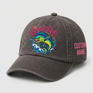 Queen of the Reel Hat for Women, Custom Fishing Hat for Women, Personalized Mahi Mahi Embroidery Cap, Gift for Her - 5