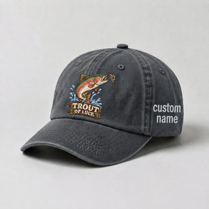 Trout of Luck Embroidered Hat, Custom Name Fishing Baseball Cap, Vintage Fisherman Dad Hat, Outdoor Nature Gift, Cute Angler Cap - 1