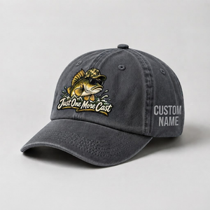 Custom Name Walleye Hat, Personalized Just One More Cast Fishing Cap, Vintage Fisherman Gift, Embroidered Outdoor Dad Hat - 1