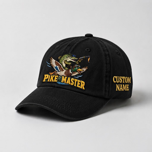 Pike Hat, Custom Pike Master Embroidered Cap, Personalized Fisherman Gift, Vintage Washed Cotton Dad Hat, Fishing Merch - 2