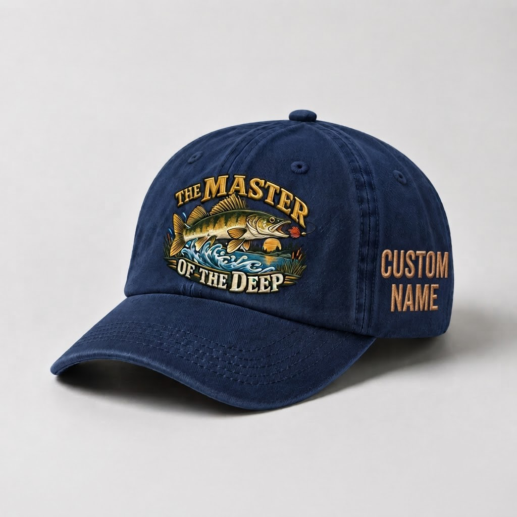 Custom Walleye Hat, Personalized The Master Of The Deep Fishing Cap, Vintage Angler Gift, Fisherman Dad Hat, Outdoor Sports Embroidered Hat