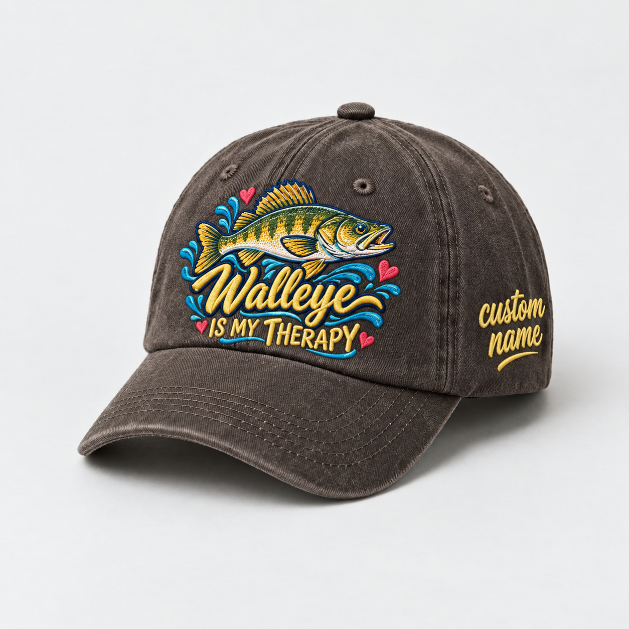 Custom Walleye Hat, Personalized Walleye Is My Therapy Fishing Cap, Vintage Angler Gift, Fisherman Dad Hat, Outdoor Sports Embroidered Hat