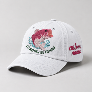 I'D Rather Be Fishing Hat For Women, Largemouth Bass Hat For Women, Personalized Fishing Gift, Vintage Washed Embroidered Baseball - 4