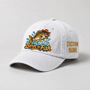 Custom Name Walleye Hat, Personalized Born to Fish Fishing Cap, Vintage Fisherman Gift, Embroidered Outdoor Dad Hat - 4