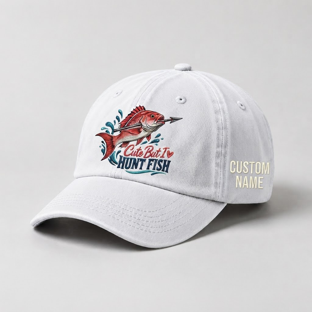 Spearfishing Hats For Women, Cute But I Hunt Fish Custom Embroidered Baseball Cap, Personalized Vintage Washed Hat, Scuba Diving Gift