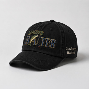 Master Baiter Trout Fishing Embroidered Hat, Personalized Dad Cap, Custom Trout Fisherman Gift, Vintage Washed Baseball Hat - 2