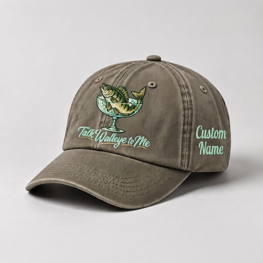 Custom Walleye Hat, Personalized Talk Walleye To Me Fishing Cap, Vintage Angler Gift, Fisherman Dad Hat, Outdoor Sports Embroidered Hat