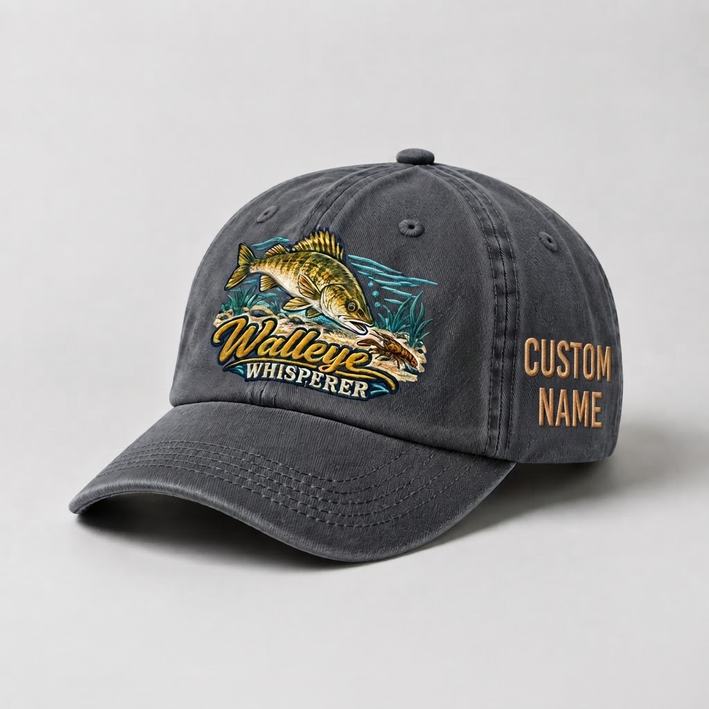 Custom Walleye Hat, Personalized Walleye Whisperer Fishing Cap, Vintage Angler Gift, Fisherman Dad Hat, Outdoor Sports Embroidered Hat