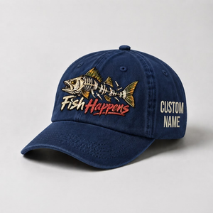 Personalized Walleye Hat, Custom Name Fish Happens Fishing Cap, Vintage Fisherman Gift, Embroidered Outdoor Dad Hat - 3