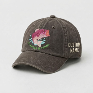 I'D Rather Be Fishing Hat For Women, Largemouth Bass Hat For Women, Personalized Fishing Gift, Vintage Washed Embroidered Baseball - 5