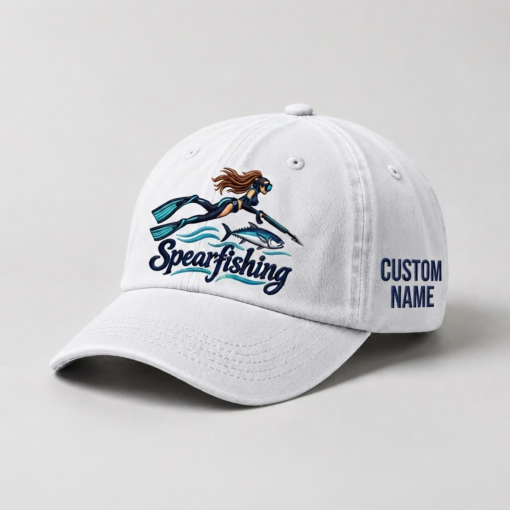 Spearfishing Hats For Women, Custom Name Spearfishing Gift, Freediving Hat, Spearo Apparel, Ocean Lover Cap, Women Spearfish Baseball Cap