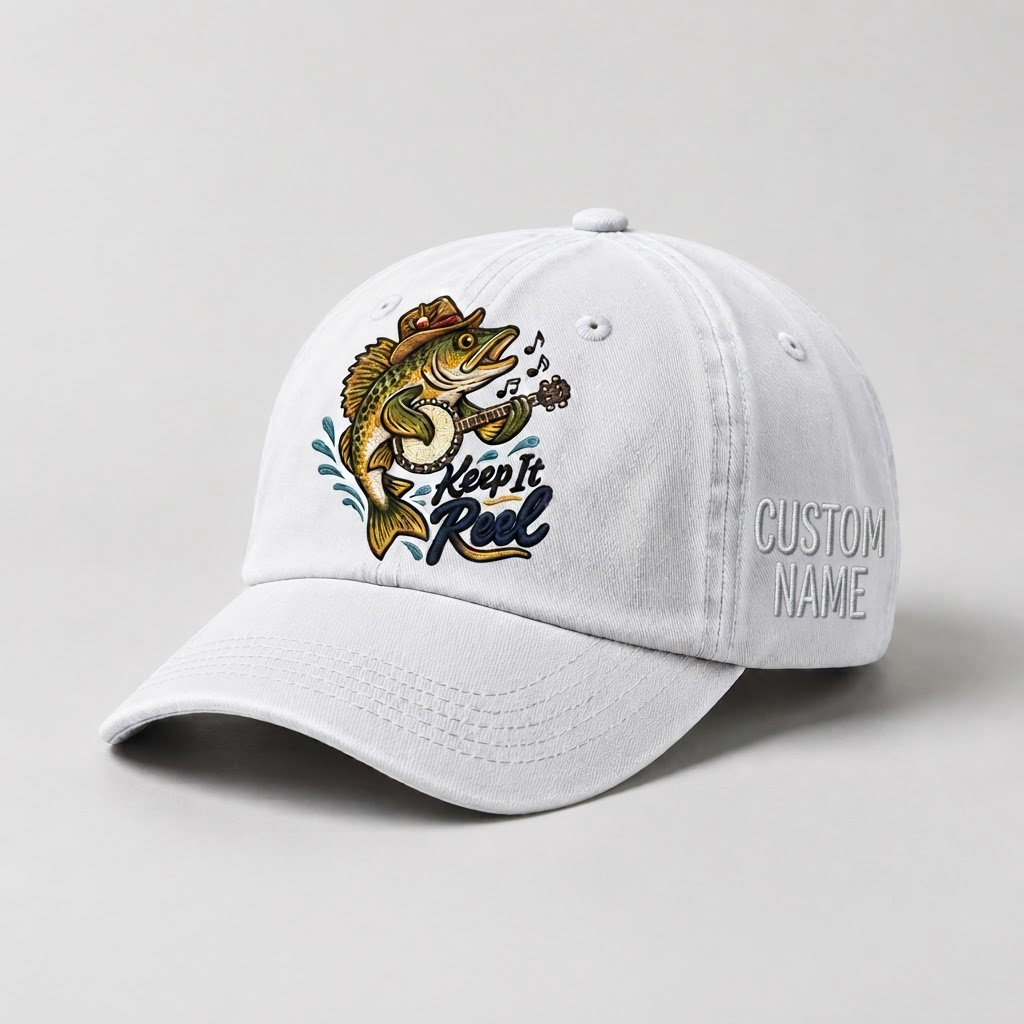 Custom Name Walleye Hat, Personalized Keep It Reel Fishing Cap, Vintage Fisherman Gift, Embroidered Outdoor Dad Hat