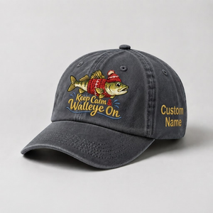 Custom Walleye Hat, Personalized Keep Calm And Walleye On Fishing Cap, Angler Gift, Fisherman Dad Hat, Outdoor Sports Embroidered Hat - 1
