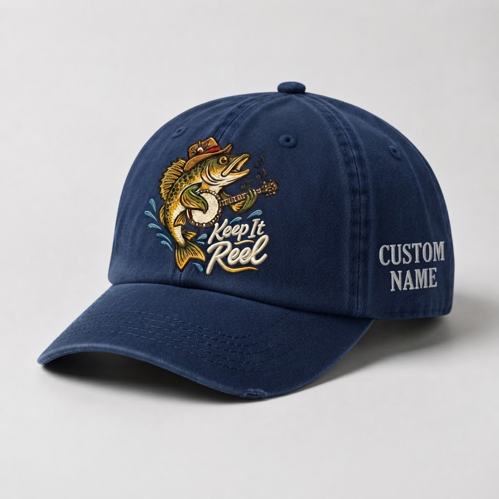 Custom Name Walleye Hat, Personalized Keep It Reel Fishing Cap, Vintage Fisherman Gift, Embroidered Outdoor Dad Hat