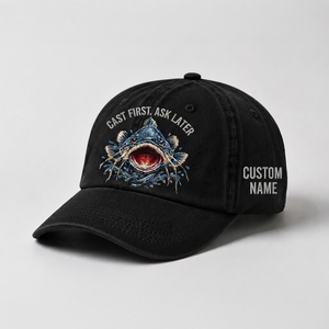 Cast First Ask Later Embroidered Cap, Personalized Fisherman Gift, Catfish Fishing Hat,   Vintage Dad Hat, Outdoor Angler Cap - 2