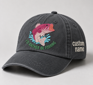 I'D Rather Be Fishing Hat For Women, Largemouth Bass Hat For Women, Personalized Fishing Gift, Vintage Washed Embroidered Baseball - 2
