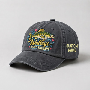 Custom Walleye Hat, Personalized Walleye Is My Therapy Fishing Cap, Vintage Angler Gift, Fisherman Dad Hat, Outdoor Sports Embroidered Hat - 1