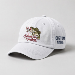 Catching Fish & Feelings Custom Name Hat, Largemouth Bass Embroidered Cap, Cute Fishing Gifts for Women, Outdoors Fisherwoman Hat - 4