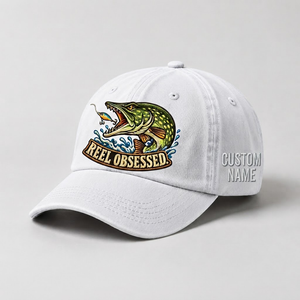 Pike Hat, Custom Reel Obsessed Embroidered Cap, Personalized Fisherman Gift, Vintage Washed Cotton Dad Hat, Fishing Merch - 4