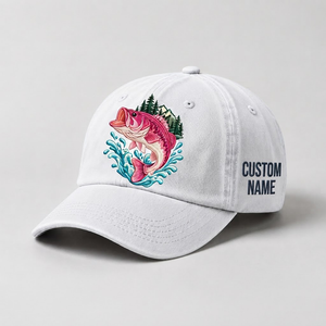 Largemouth Bass Hat for Women, Jumping Bass Fishing Cap, Custom Angler Gift, Vintage Washed Embroidered Cotton Baseball Dad Hat - 4