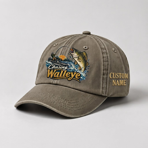 Custom Walleye Hat, Personalized Chasing Walleye Fishing Cap, Vintage Angler Gift, Fisherman Dad Hat, Outdoor Sports Embroidered Hat - 6