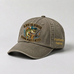 Pike Hat, Custom Name Fisherman Cap, Life Is Good Fishing Makes It Better Fishing Hat, Personalized Angler Gift, Vintage Embroidered Dad Hat - 6