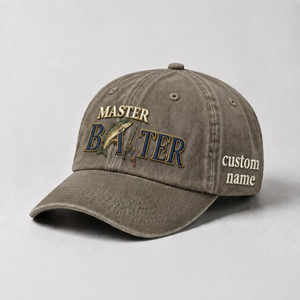 Master Baiter Trout Fishing Embroidered Hat, Personalized Dad Cap, Custom Trout Fisherman Gift, Vintage Washed Baseball Hat - 6