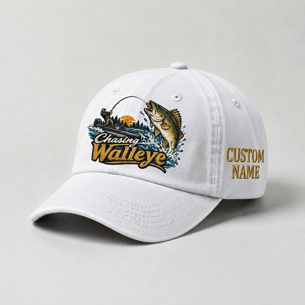 Custom Walleye Hat, Personalized Chasing Walleye Fishing Cap, Vintage Angler Gift, Fisherman Dad Hat, Outdoor Sports Embroidered Hat