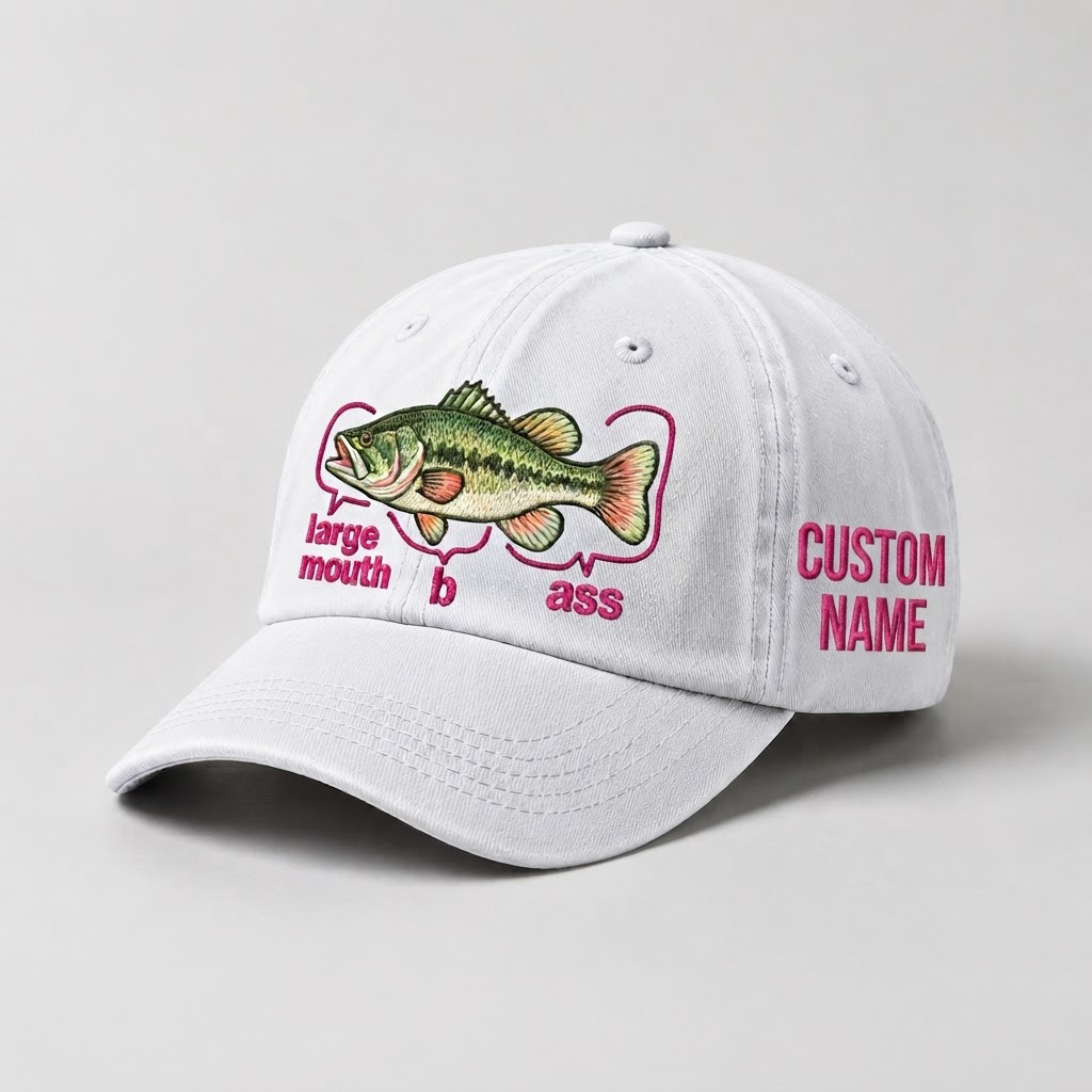 Funny Fishing Embroidered Hat for Women, Custom Largemouth Bass Hat ,  Personalized Fisherman Gift, Cute Outdoor Baseball Cap, Vintage Hat