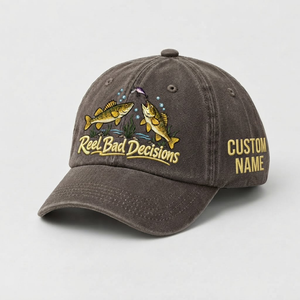 Personalized Walleye Hat, Custom Name Reel Bad Decisions Fishing Cap, Vintage Fisherman Gift, Embroidered Outdoor Dad Hat - 5