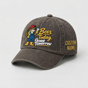 Custom Name Walleye Hat, Personalized Beer Today Gone Tomorrow Fishing Cap, Vintage Fisherman Gift, Embroidered Outdoor Dad Hat - 5