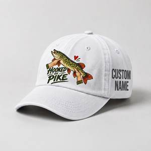Pike Hat, Custom Hooked On Pike Embroidered Cap, Personalized Fisherman Gift, Vintage Washed Cotton Dad Hat, Fishing Merch - 4
